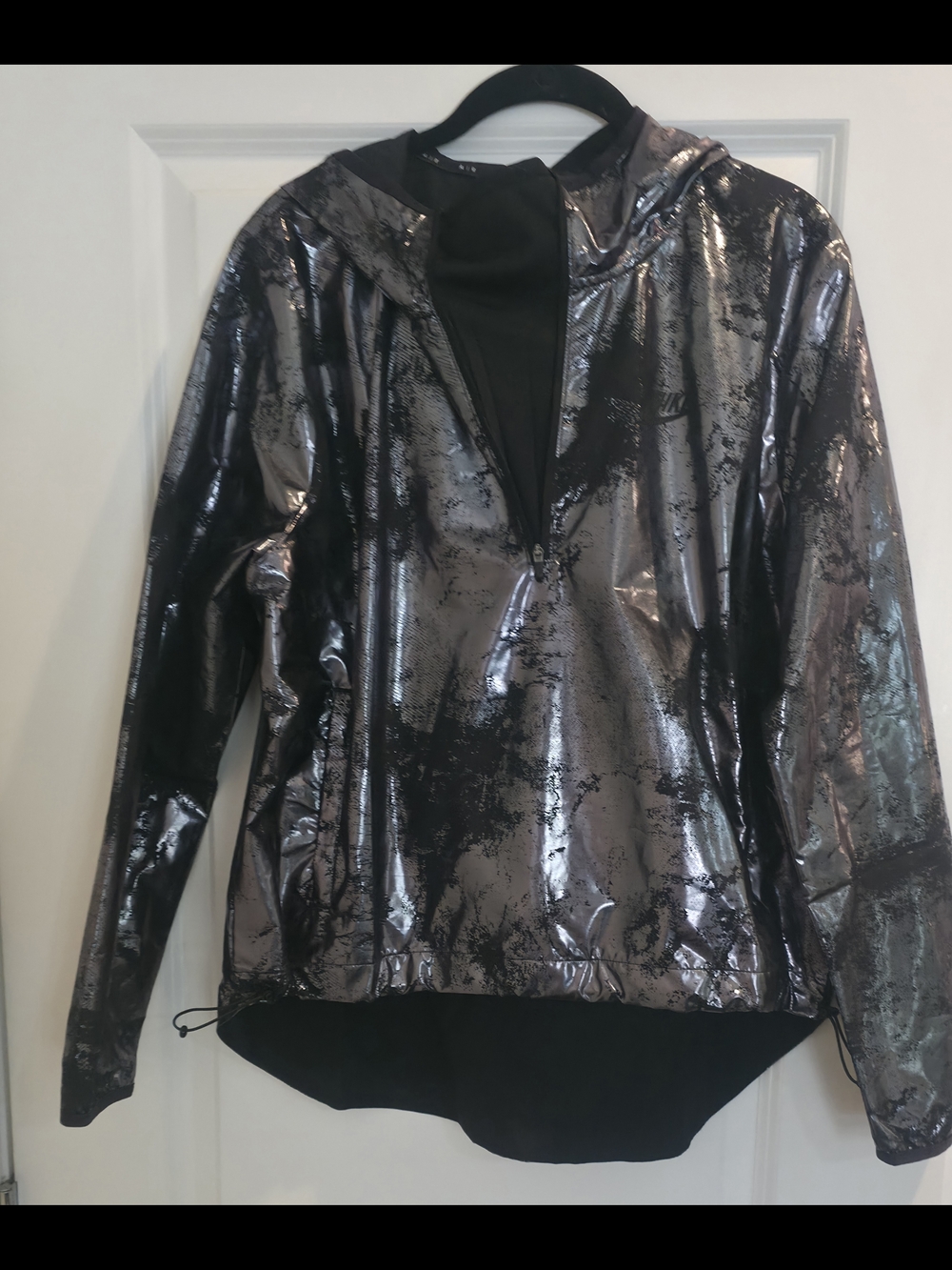 Nike Metallic Black/Silver Hooded Rain Jacket